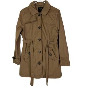Love Tree Coat Womens Small Brown Double Breasted Trench Belted Waist Pockets